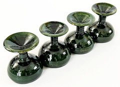 4 MEXICO OAXACA FOLK ART LOZA VERDE GREEN GLAZED CERAMIC MEZCAL COPITA CUP GLASS