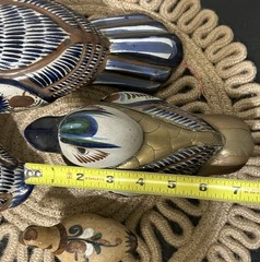 LOT OF 4 TONALA MEXICAN FOLK ART POTTERY FIGURES BRASS DUCK TOUCAN