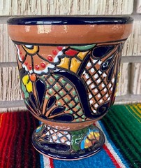 Lg Mexican Ceramic Flower Pot Planter Folk Art Pottery Handmade Talavera #3