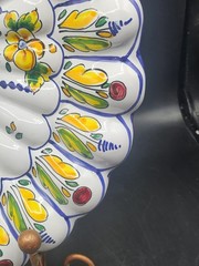 Vintage Set Of 2 Talavera Art Pottery Hand Painted Floral Wall Hanging Plates