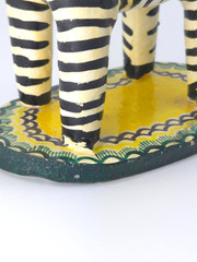 Vintage Mexican Folk Art Candle Holder Handmade Zebra Birds Clay Pottery Large
