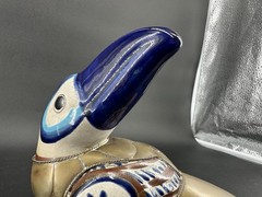 Vintage Handmade Clay Pottery Brass Hand Made Painted Tucan Bird Home Decor