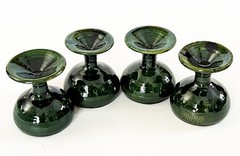 4 MEXICO OAXACA FOLK ART LOZA VERDE GREEN GLAZED CERAMIC MEZCAL COPITA CUP GLASS