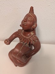 Vintage Mexico Pottery Folk Art Figurine Woman Playing The Drums handmade music