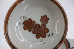 El Palomar Tonala Mexico Pottery Soup Bowl Set of 2 Single Handle Floral Brown