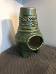 Table Top Chiminea Pottery Green Hand Made 8 Pounds Solid House Decor