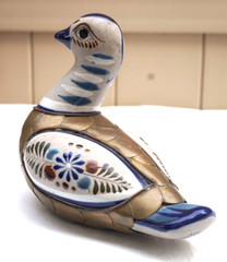 Mexican Folk Art Bird Pottery & Brass Reyna Mexico – Classic Hand Painted Design