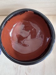 Vintage Mexican Folk Art Tripod Pottery Bowl Hand Painted Black Red Green