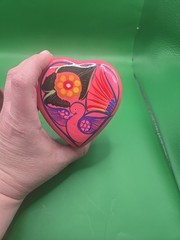 Talavera Pottery Folk Art Heart Trinket Box & Fish Pink Mexico Terracotta