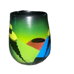 Brightly Hand Painted 4 In. Ceramic Pot Depicting Two Women Of Ecuador