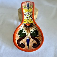 Classic Mexican Talavera Style Hand Painted Spoon Rest Dish 10” Long 5” Bowl