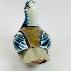 3 Vintage Tonala Mexican Folk Art Pottery Bird Figurines Brass Armored Ducks