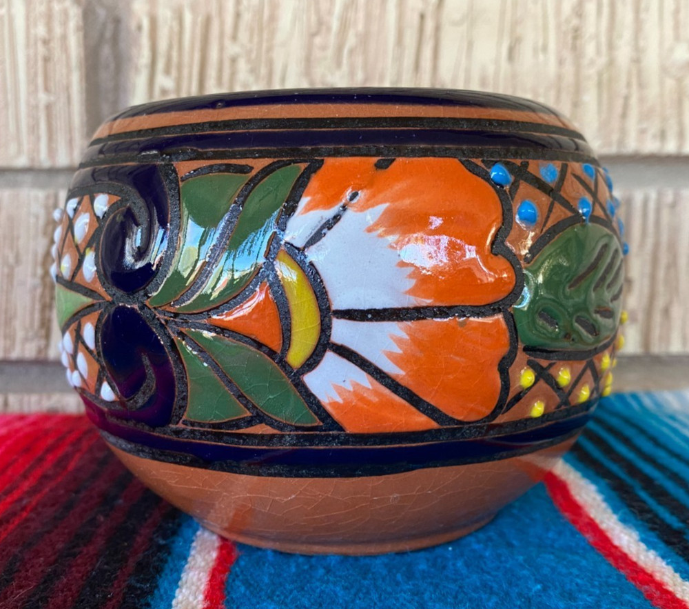Mexican Ceramic Flower Pot Planter Folk Art Pottery Handmade Talavera #11