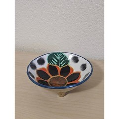 Hand Painted Mexican Pottery Dish Sunflower Design Rustic Tabletop Decor
