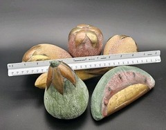 VTG 6 Piece Mexican Clay Copper & Brass Pottery Terracotta Fruit Hand Painted