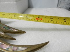 Vintage Mexican Hand-Wrought Brass Parrot Tray Dish Abalone Shell Inlay L82S