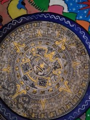 Mexican Folk Art Terracotta Round Wall Hanging Plate 16.5 In Diameter