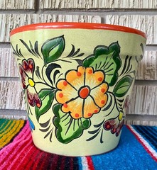 Lg Mexican Ceramic Flower Pot Planter Folk Art Pottery Handmade Talavera L#15