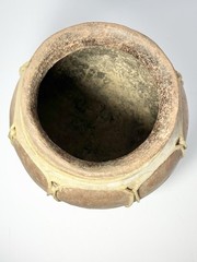 Vintage Tarahumara Clay Handmade Pottery Vase Animal Hide Sinew 7 1/2”