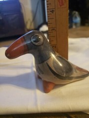 Vintage Mexican Tonala Pottery Bird Toucan Signed 3″ Clay Mid Century Modern