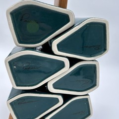 Vintage Rodolfo Padilla Stacking Mug Set 6 Stand Mexico Blue Green Brown