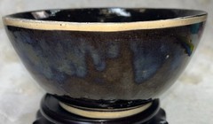 Early 1900’s Tlaquepaque Jalisco Mexico Hand Painted 8” Black Glaze Pottery Bowl