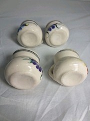 Hand Painted Mexican Art Miniature Clay Pitchers Mugs Set Of 4 Mexico Vintage