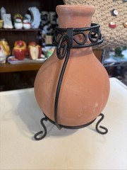 Mini Terra Cotta Pottery Tabletop Fireplace Chiminea W/Black Metal Stand