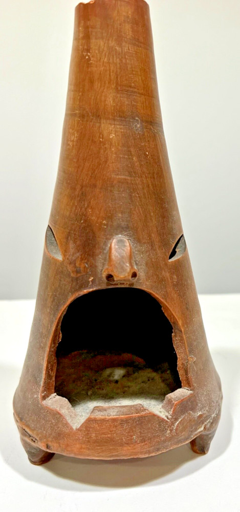 Mexico Handmade Burnished Clay VINTAGE Tabletop Chiminea/Chimney/Ashtray Marked
