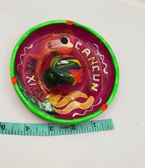 VTG Red Clay Pottery Hat Shape Ashtray Purple Green Cancun Mexico Sombrero 4″D