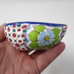 Hand Painted Puebla Mexico Pottery Heart Dish Tepépa Signed 1999 Floral 3.25″