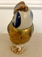 VINTAGE TONALA MEXICAN FOLK ART CERAMIC AND BRASS OWL
