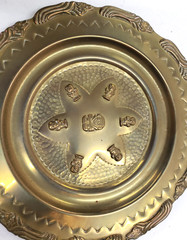 Vintage Brass Aztec Mayan Charger Tray Wall Art Plate With 3D Figure 7.5″ Dia
