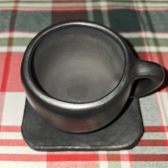 Mexican Black Clay Coffee Cup And Saucer Set Taza Con Plato Barro Negro