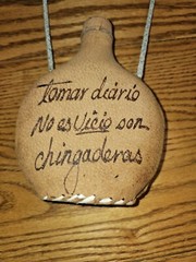 Set Of (2) Vintage Hand Made Mexican Canteens- Painted Leather Over Plastic