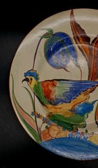 1930s Mexico Folk Art Hand Painted Wall Plate Bird Floral 12½”