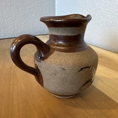 Mexican Handmade Pottery Pitcher Hand Painted Floral Design Signed