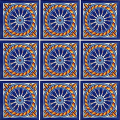 9 Mexican Tiles 4″ X 4″ Hand Painted Talavera C153