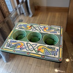 Shot Glass Lime Wedge Art Pottery Hand Painted Heavy Holder 7.5”x 5.25”x 1.0”