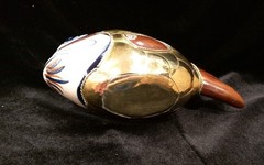 Brass & Ceramic Armored Fish Pottery Figurine Metal Vintage