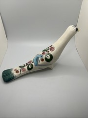 Vintage Tonala Pottery Bird Hand Painted Green Mexican Folk Art Long Neck 6”