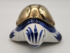 Mexico Pottery Small Turtle Folk Art Tonala with Brass Shel. READ DESCRIPTION !