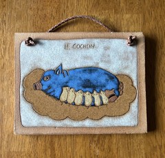 Red Clay Handmade Studio Art Pottery Glazed Mother Pig & Piglets Wall Hanging