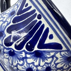 Talavera Tea Mug and Saucer Puebla Mexico Pottery Signed Floral Blue & White