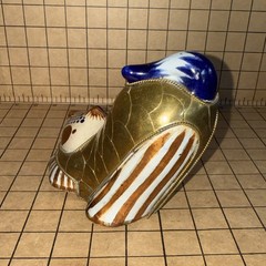 Vint BRASS CAT Tonala Mexican stretching Ceramic And Brass cat Figurine