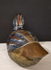 Vintage Brass And Ceramic Hand Painted Duck Sculpture
