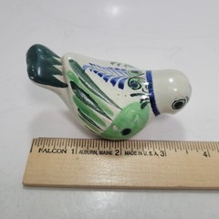 Mexican Pottery Hand Painted Small Bird Figurine Green and Blue 2″ T