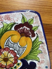 2 Talavera Plates Triangle Floral Mexican Pottery Folk Art 10″ Sebastian Hangs