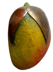 70s VTG Mexico Burnished Clay Fruit Apple Mango Banana Terracotta Brass Inlay HP