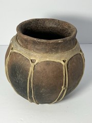 Vintage Tarahumara Clay Handmade Pottery Vase Animal Hide Sinew 7 1/2”